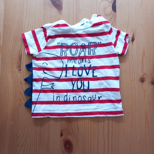 Red And White Striped Dinosaur T-Shirt - Boys 3-6 months - F&F