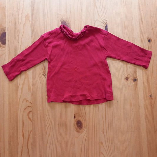 Red Ribbed Long Sleeve Top With Ruffle Neckline - Girls 9-12 months - George