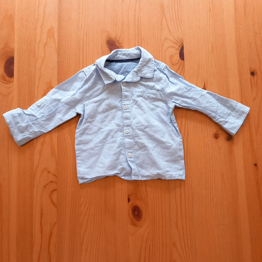 Light Blue Long Sleeve Shirt With Button Up Sleeves - Boys 6-9 months - M&S