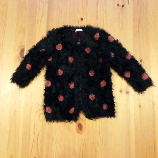 Black Long Furry Cardigan With Pink Glittery Spots And Heart Button - Girls 3-4 years - Ladybird