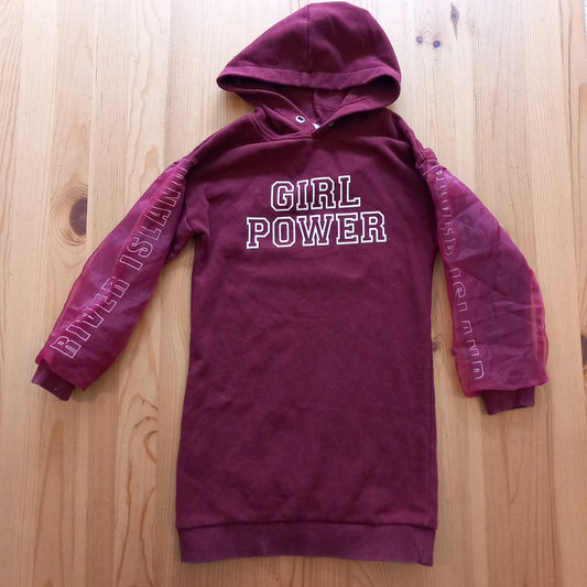 Dark Red Long 'Girl Power' Hoodie With Oversleeves - Girls 7-8 years - River Island