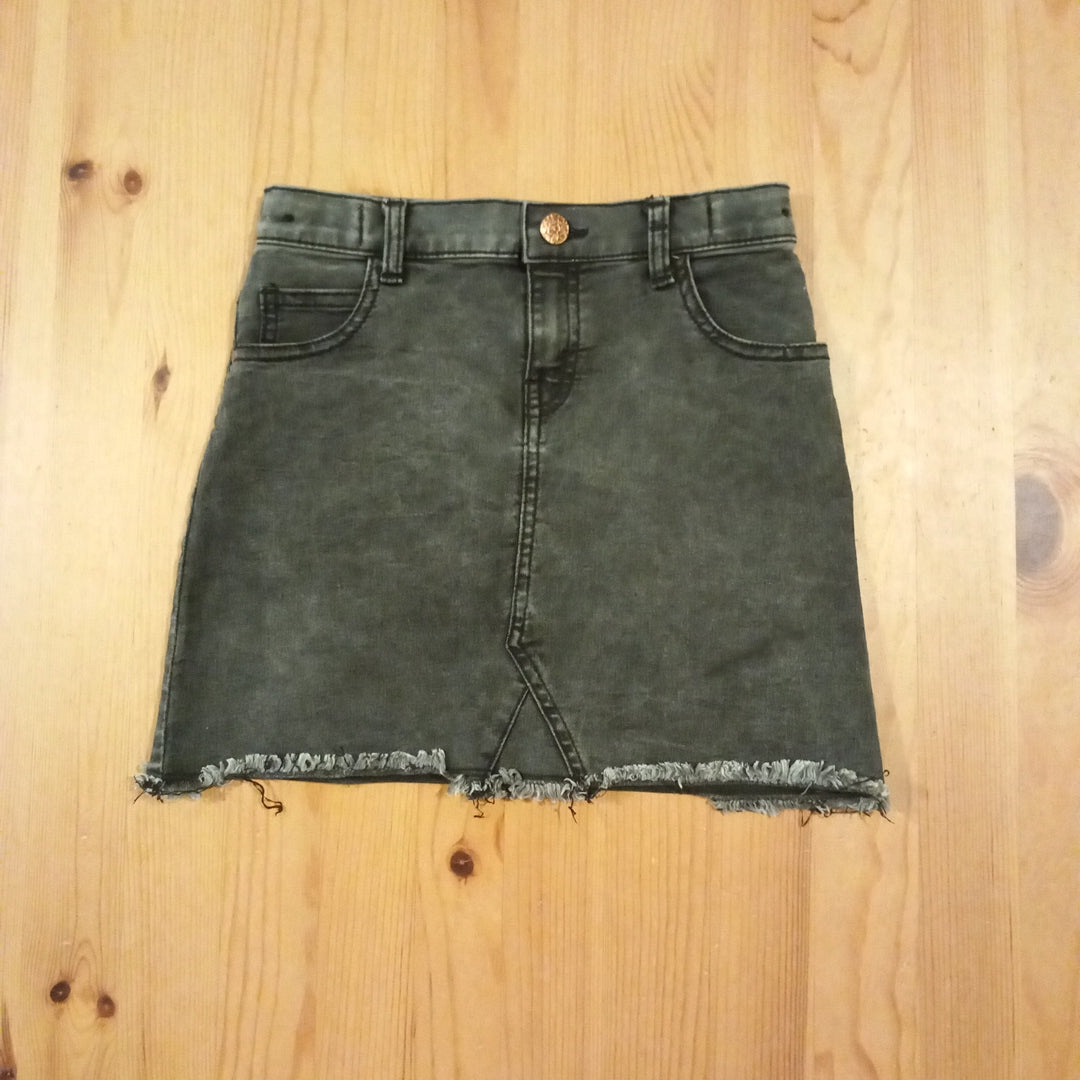 Black Distressed Look Denim Skirt With Adjustable Waistband - Girls 8-9 years - Nutmeg