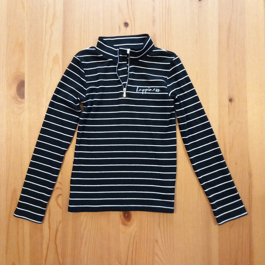 Black And White Striped 'Happiness' Ribbed Top - Girls 9-10 years - F&F