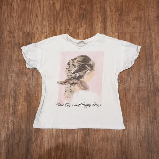 'Hair Clips And Happy Days' T-Shirt - Girls 7-8 years - George