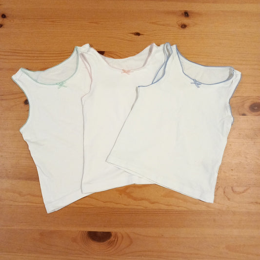 3 x White Vests With Coloured Trim - Girls 2-3 years - Next