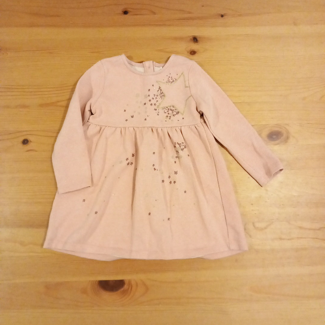 Pink Stars & Sequins Long Sleeve Pink Dress - Girls 18-24 months - F&F