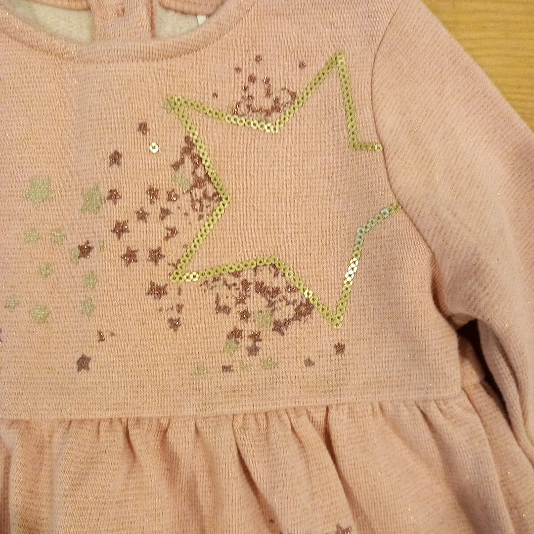 Pink Stars & Sequins Long Sleeve Pink Dress - Girls 18-24 months - F&F