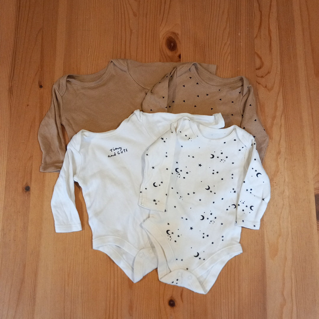 4 x Long Sleeve Brown & Patterned Bodysuits - Unisex 0-3 months - TU