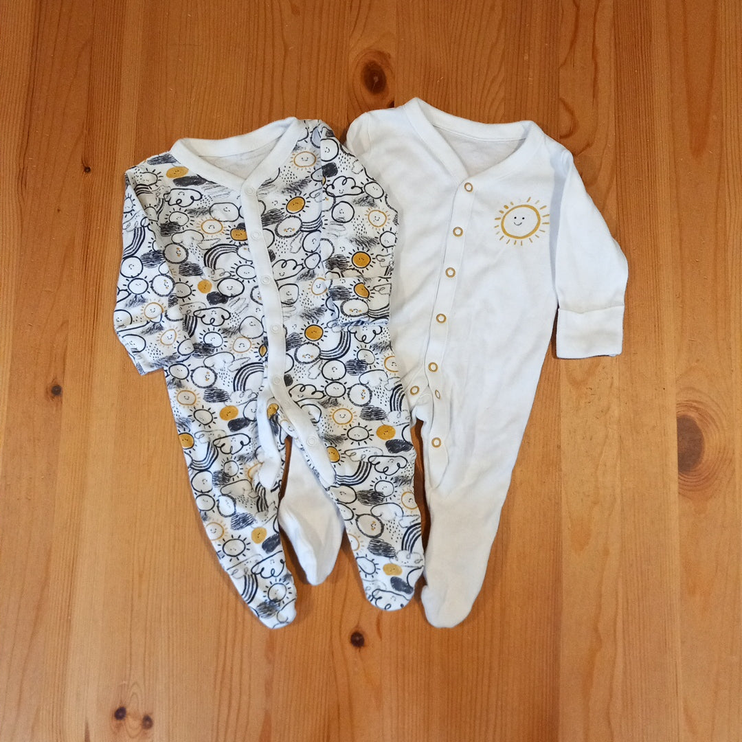 2 x Sunshines Sleepsuits - Unisex up to 1 month - Mothercare