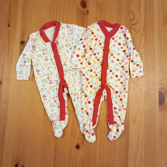 2 x Colourful Sleepsuits - Girls up to 1 month - F&F