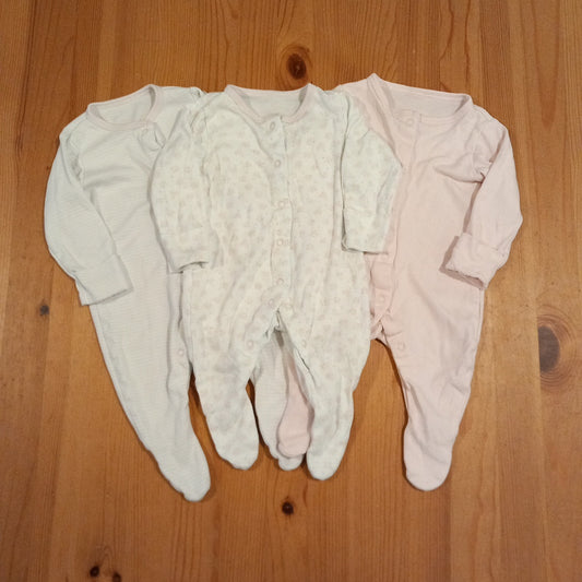 3 x Light Pink & White Sleepsuits - Girls up to 3 months - TU