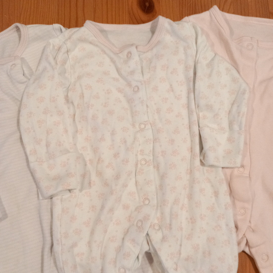 3 x Light Pink & White Sleepsuits - Girls up to 3 months - TU