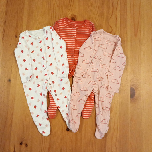 3 x Pink Patterned Sleepsuits - Girls 3-6 months - F&F