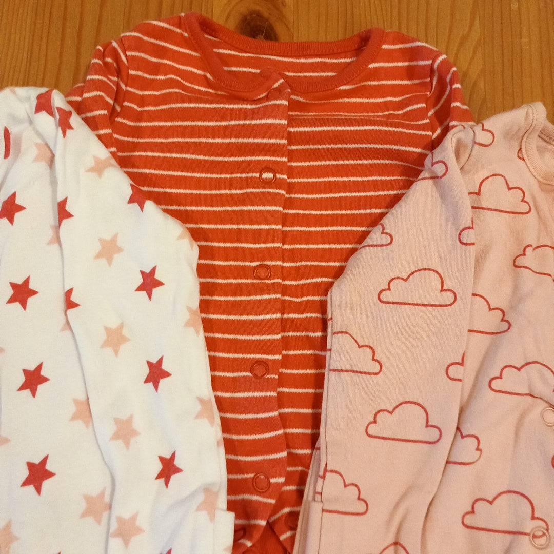 3 x Pink Patterned Sleepsuits - Girls 3-6 months - F&F