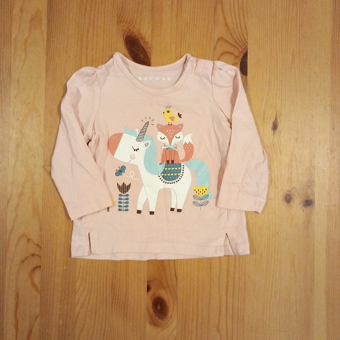 Pink Glittery Unicorn Long Sleeve Top - Girls 9-12 months - Nutmeg