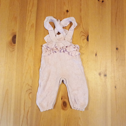 Light Pink Knitted Style Ruffle Dungarees - Girls 3-6 months - Mothercare