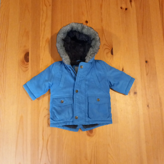 Blue Hooded Coat With Furry Inside - Boys 0-3 months - George