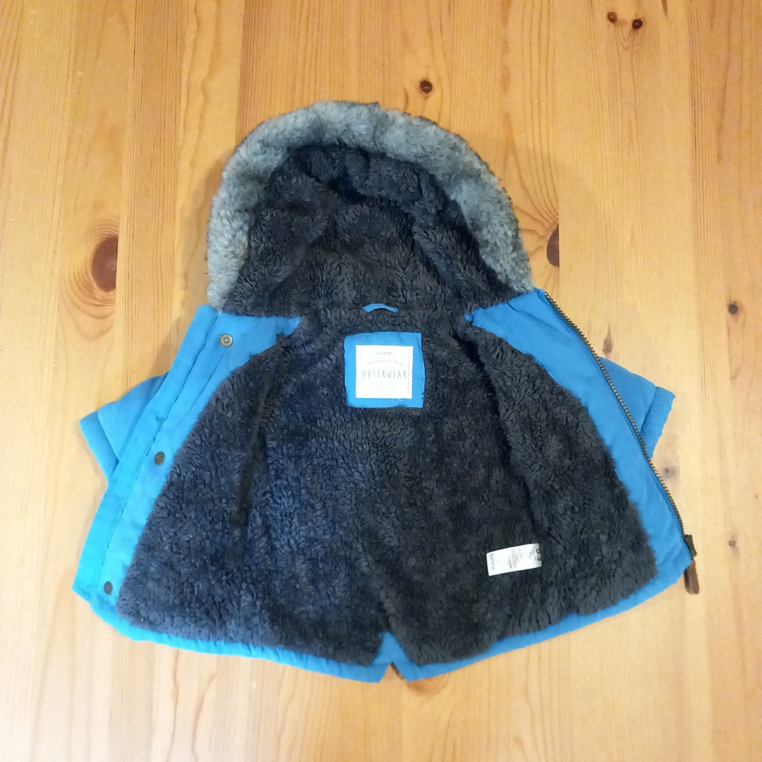 Blue Hooded Coat With Furry Inside - Boys 0-3 months - George