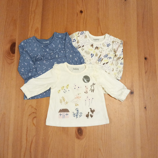3 x Long Sleeve Nature Tops - Girls 0-3 months - Nutmeg