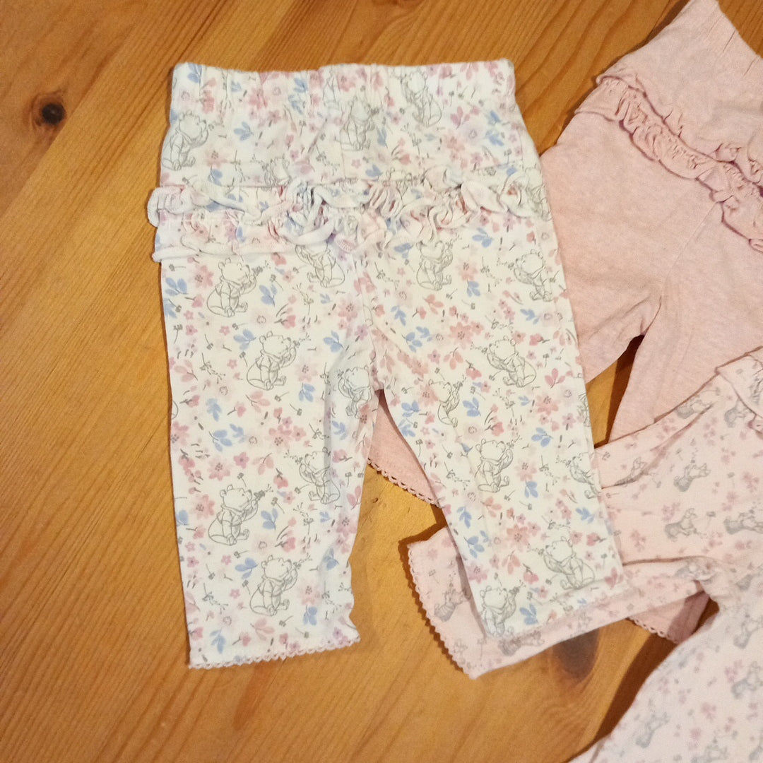 3 x Winnie The Pooh/Pink Frill Back Leggings - Girls 0-3 months - Disney Baby at George