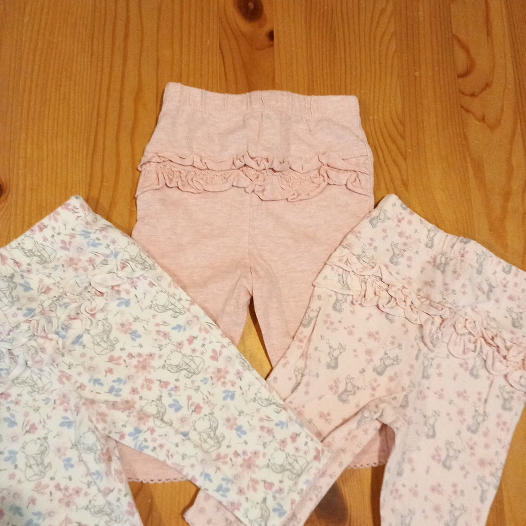 3 x Winnie The Pooh/Pink Frill Back Leggings - Girls 0-3 months - Disney Baby at George