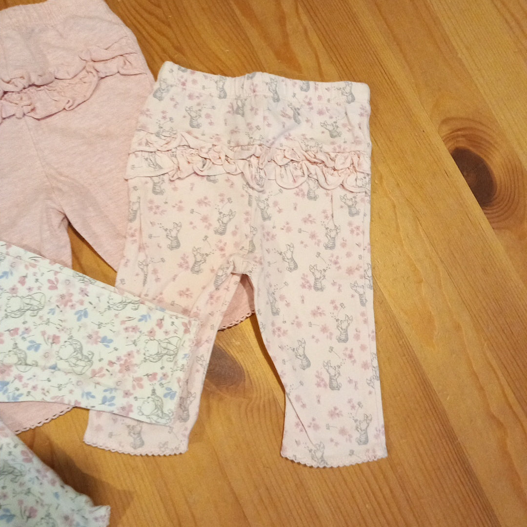 3 x Winnie The Pooh/Pink Frill Back Leggings - Girls 0-3 months - Disney Baby at George