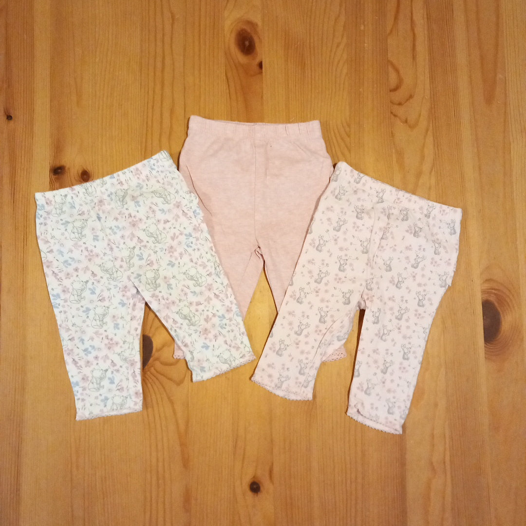 3 x Winnie The Pooh/Pink Frill Back Leggings - Girls 0-3 months - Disney Baby at George