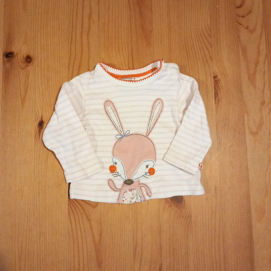 Pink & White Striped Rabbit Long Sleeve Top - Girls Newborn - Waitrose