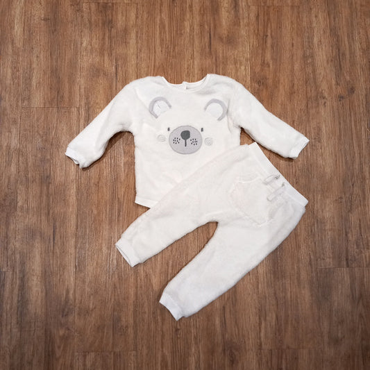 White Furry Bear Jumper & Trousers - Girls 12-18 months - George