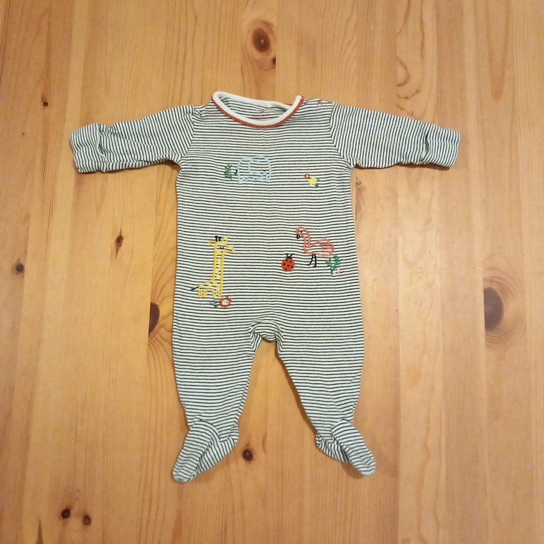 Embroidered Animals Striped Sleepsuit - Girls up to 3 months - Next