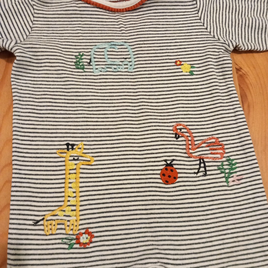 Embroidered Animals Striped Sleepsuit - Girls up to 3 months - Next