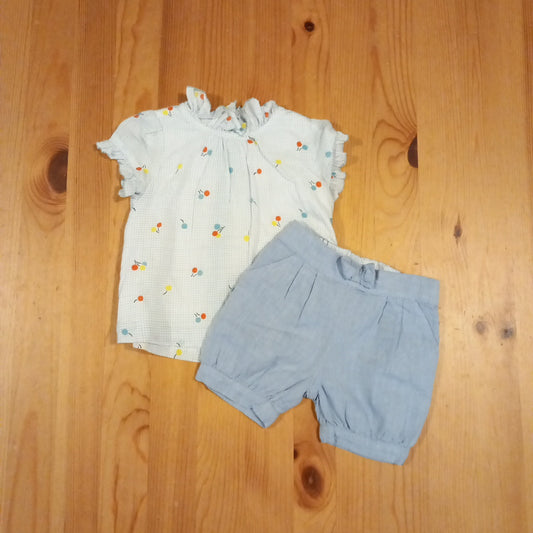 Balloons Collared Lined Top & Blue Bow Shorts Set - Girls 3-6 months - M&S