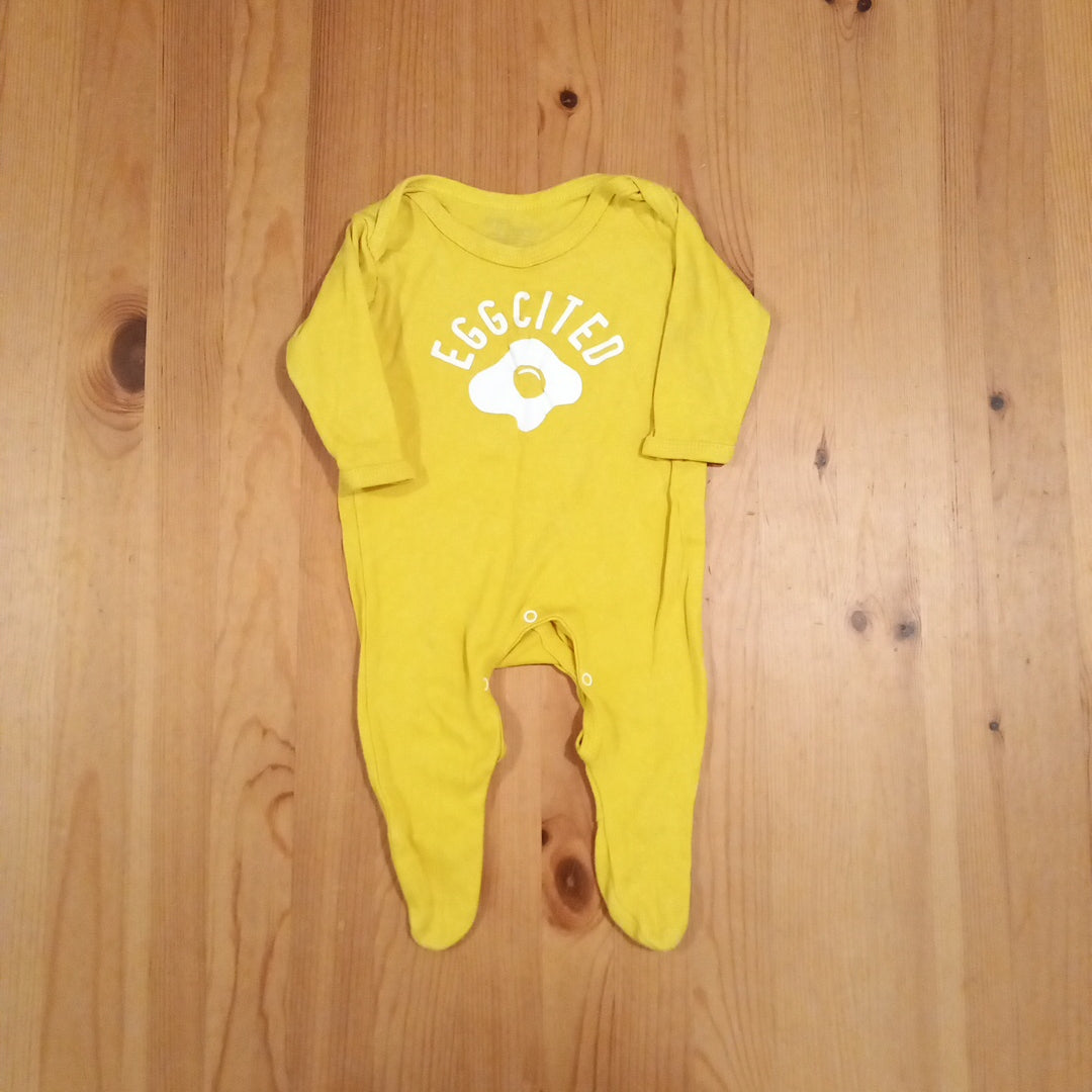 Yellow 'Eggcited' Sleepsuit - Unisex 6-12 months - Sparks & Daughters