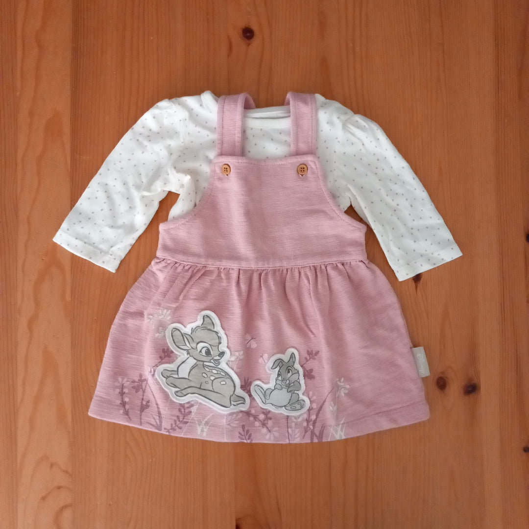 Pink Bambi Pinafore & Long Sleeve Top - Girls 0-3 months - Nutmeg