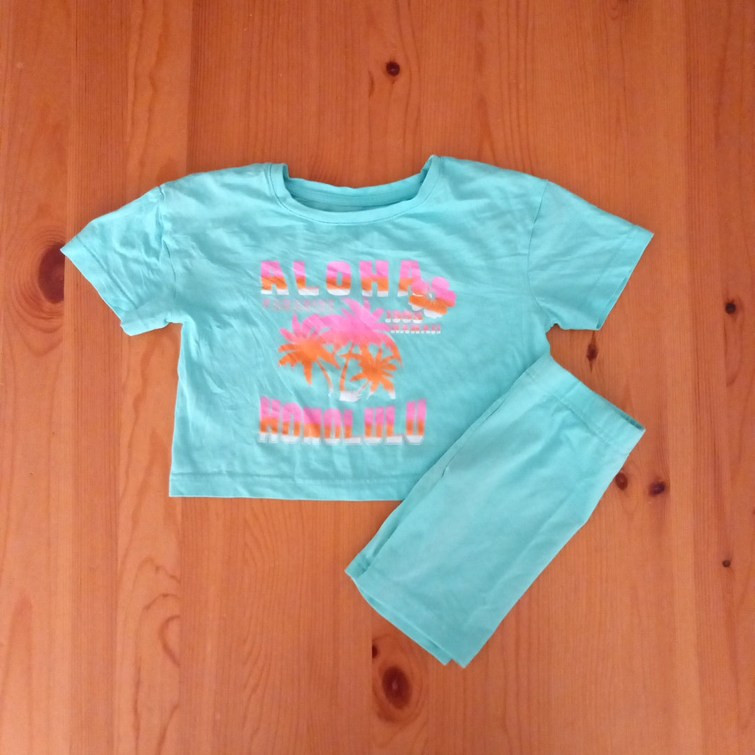 Turquoise Palm Trees Oversized Cropped/Short T-Shirt & Cycling Shorts - Girls 4-5 years - Primark