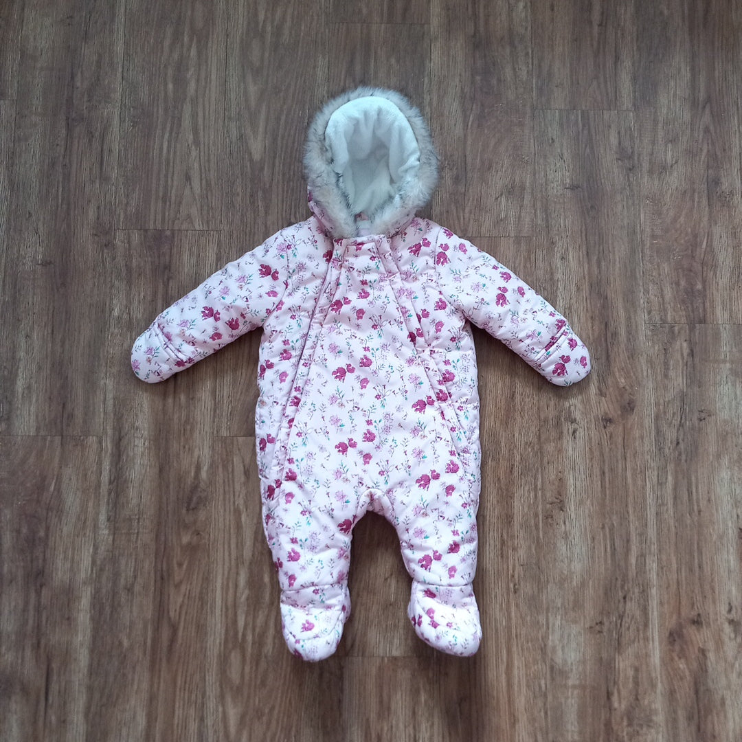 Pink Floral Snowsuit With Foldover Cuffs - Girls 3-6 months - Primark