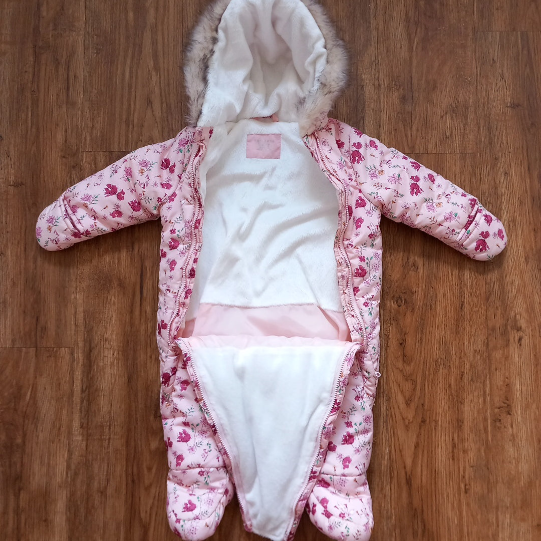 Pink Floral Snowsuit With Foldover Cuffs - Girls 3-6 months - Primark