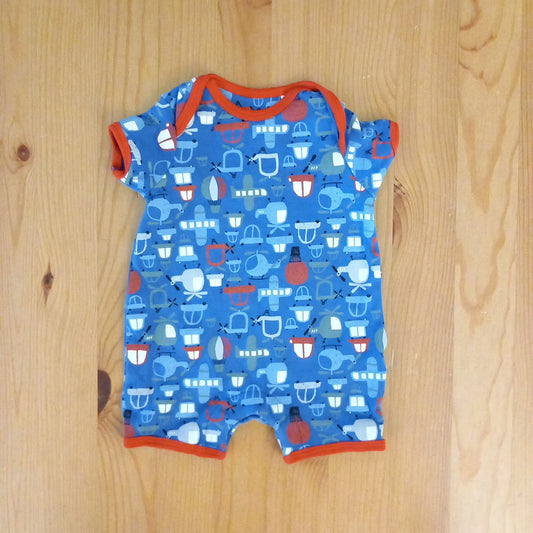 Blue Vehicles Short Sleeve Romper - Boys Small Baby - Mini Club