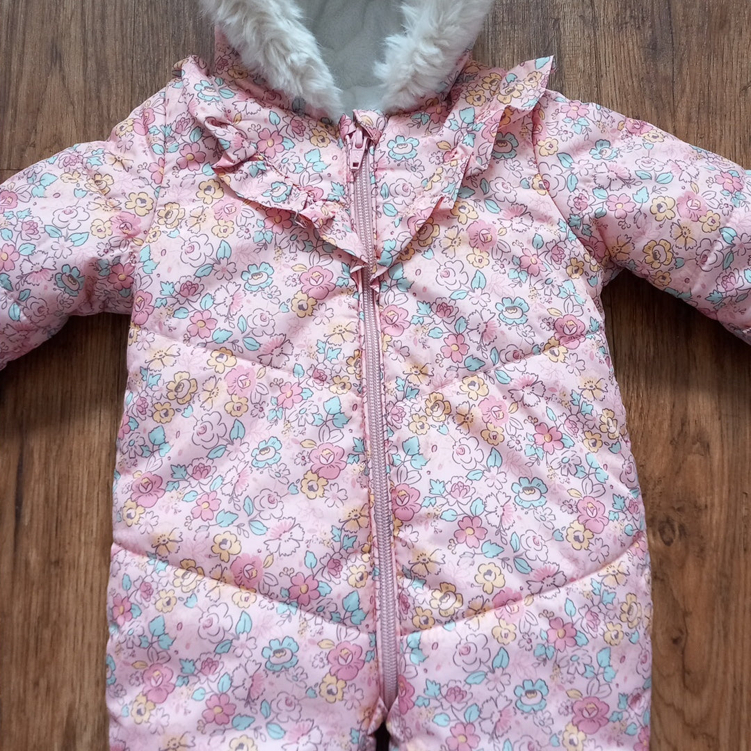 Pink Floral Pramsuit With Foldover Cuffs - Girls 3-6 months - George