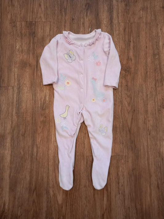 Pink Embroidered Soft Feel Collared Sleepsuit - Girls 6-9 months - Nutmeg