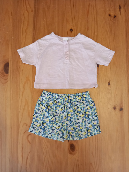 Light Pink Oversized Short/Cropped T-Shirt & Floral Shorts Set - Girls 12-18 months - Next