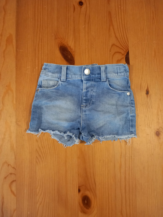 Distressed Look Denim Shorts With Adjustable Waistband - Girls 12-18 months - F&F