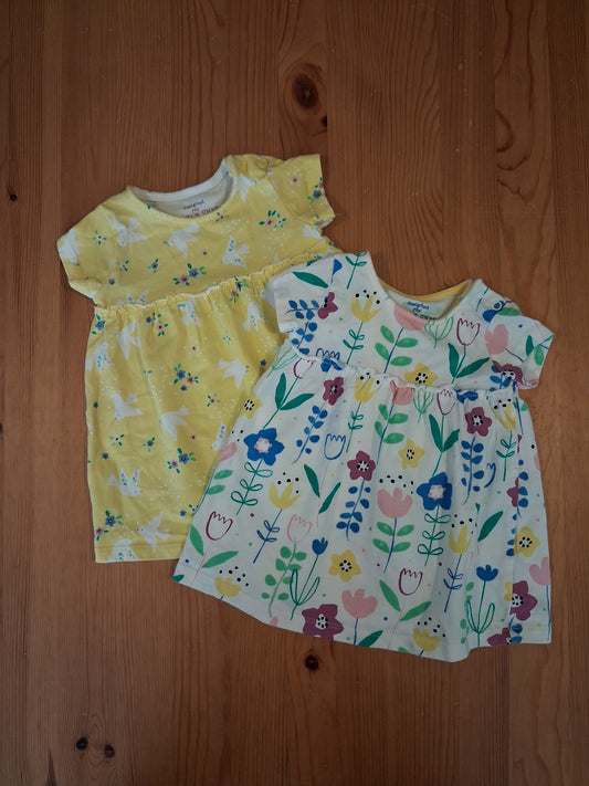 2 x Short Sleeve Dresses (Flowers & Birds) - Girls 3-6 months - F&F
