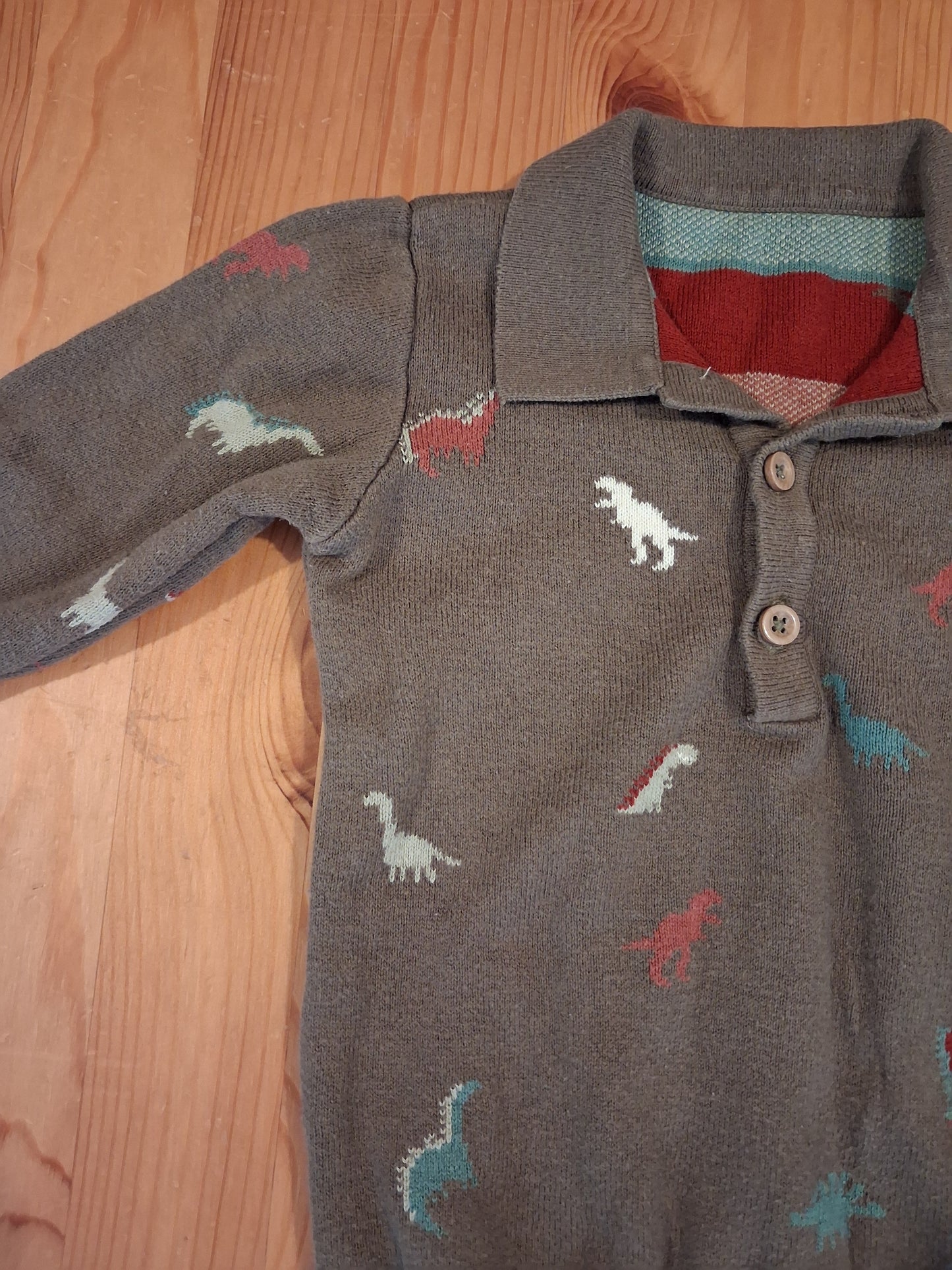 Long Sleeve Dinosaurs Polo Style Top - Boys 12-18 months - Nutmeg