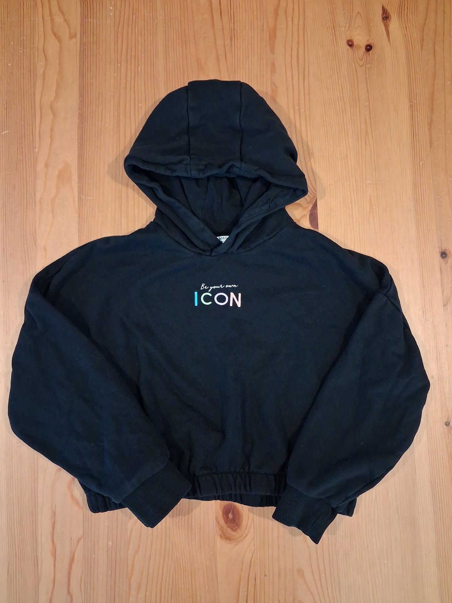 Black 'Be Your Own Icon' Oversized Shorter Length/Cropped Hoodie - Girls 9-10 years - M&S