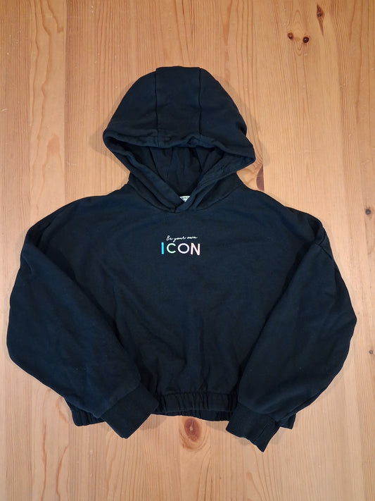 Black 'Be Your Own Icon' Oversized Shorter Length/Cropped Hoodie - Girls 9-10 years - M&S