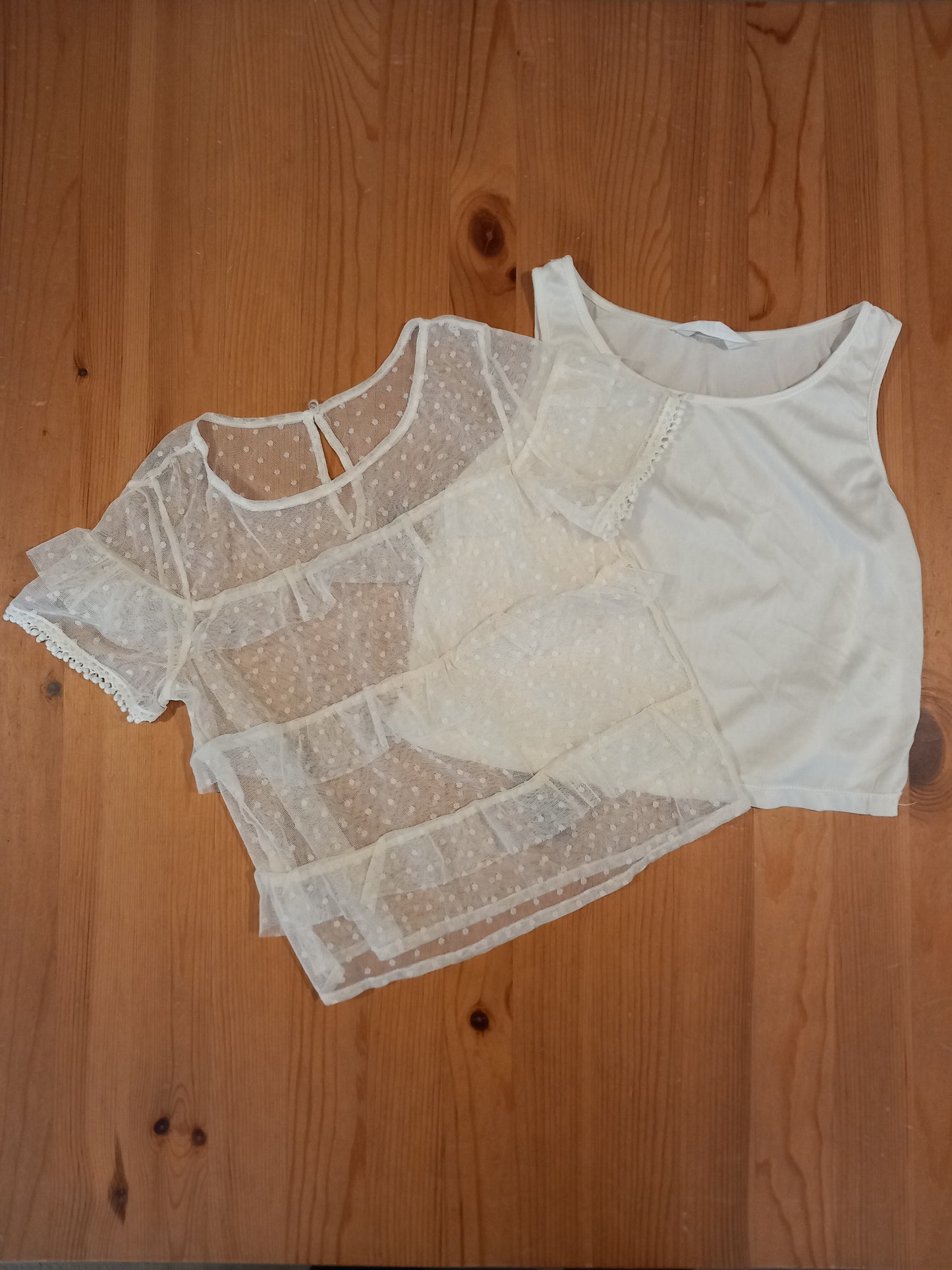 Cream Shorter Length/Cropped Short Sleeve Two Layer Top - Girls 9-10 years - H&M