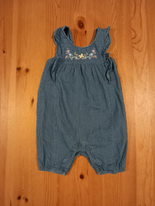 Lightweight Denim Look Floral Romper - Girls 12-18 months - Matalan
