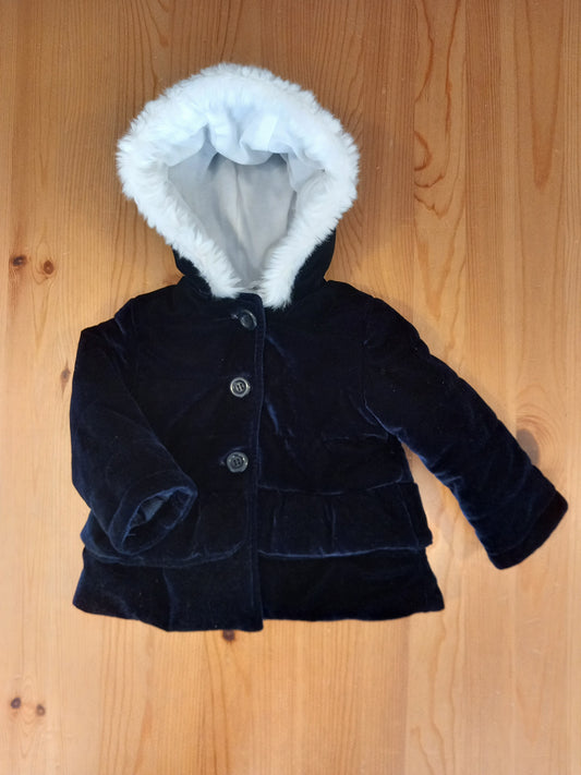 Navy Soft Feel Coat With Furry Hood - Girls 9-12 months - M&Co