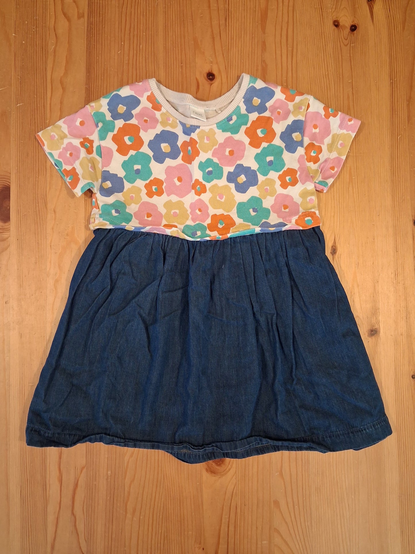 Short Sleeve Flowers & Denim Dress - Girls 4-5 years - Next